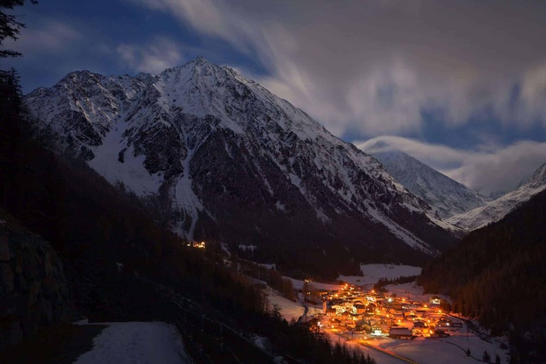 Illuminated Mountain Village, Austria